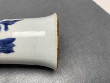 A Chinese blue and white sleeve vase with birds among blossoming branches, Transitional period